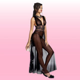 Erox Night Wear Seksi Uzun Gecelik-Siyah