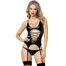 Erox Fantasy Wear Lamine Deri Seksi Jartiyerli Gecelik