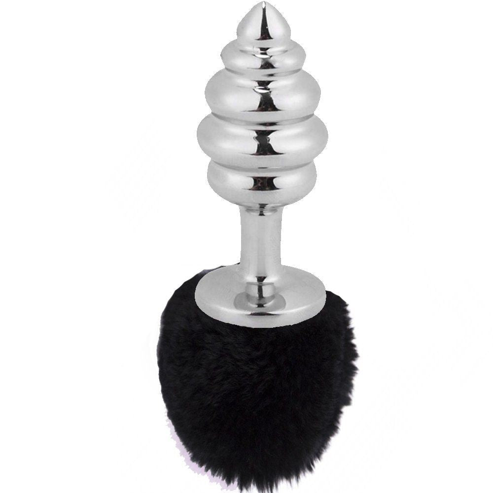 Erox Ribbed Boğumlu Siyah Peluş Çelik Anal Plug