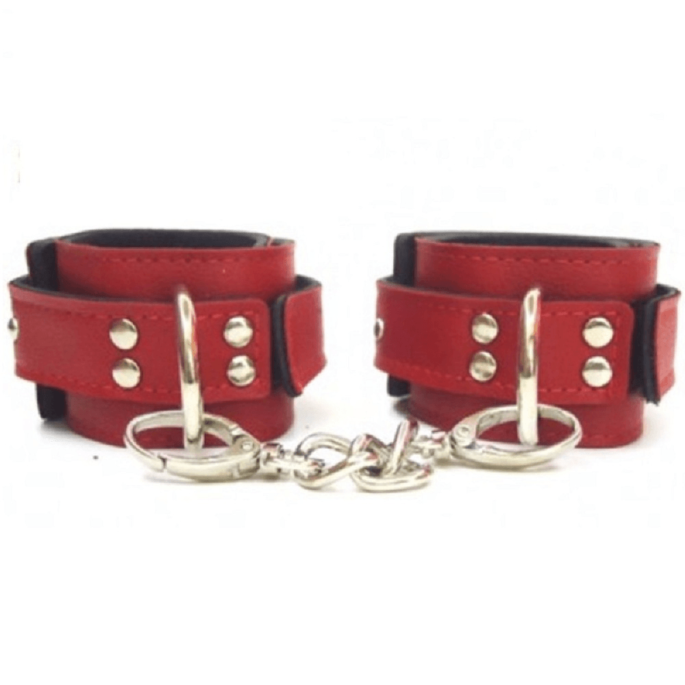 Fetish Love Game Leather Hand Cuffs Deri Kelepçe Kırmızı