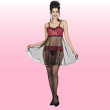 Erox Night Wear Kısa Tül Jartiyerli Ince Askılı Tül Kadın Jartiyetli Gecelik