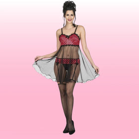Erox Night Wear Kısa Tül Jartiyerli Ince Askılı Tül Kadın Jartiyetli Gecelik
