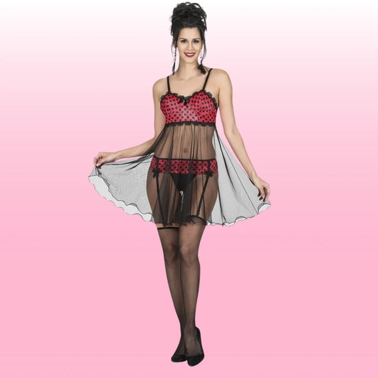 Erox Night Wear Kısa Tül Jartiyerli Ince Askılı Tül Kadın Jartiyetli Gecelik