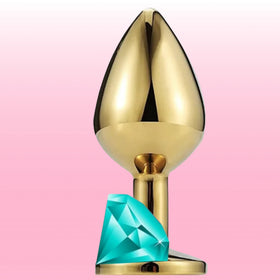 Erox The Anal Fantasy Mavi Taşlı Gold Metal Anal Plug-Medium