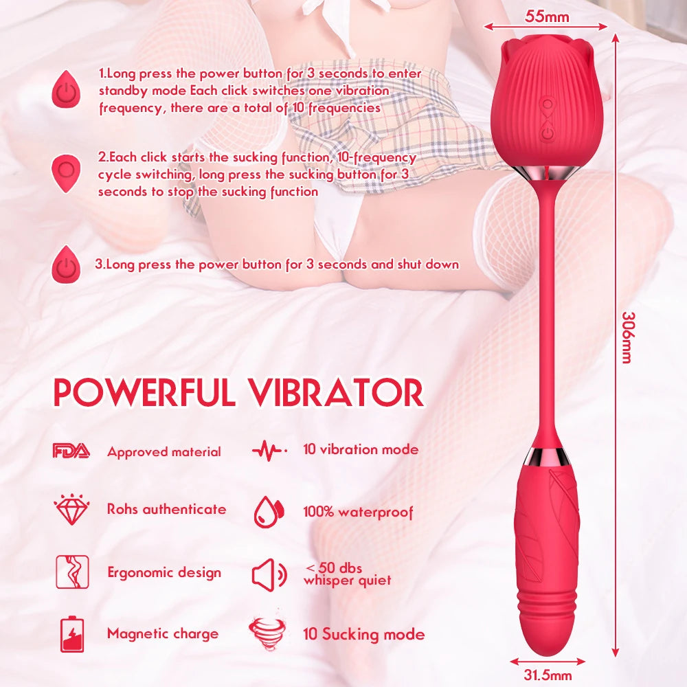 Erox Rose Emiş Güçlü ve İleri Geri Hareketli Gül Vibratör