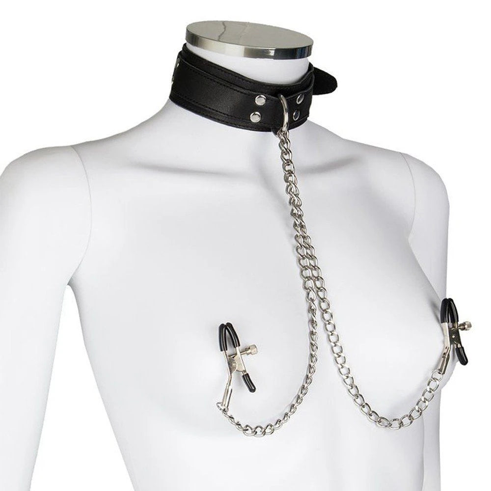 Erox Fetish Fantasy Series Collar With Nipple Clamps Zincirli Göğüs Klipsi