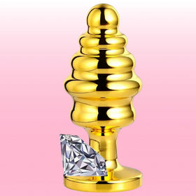 Erox The Anal Play Gold Ribbed Beyaz Taşlı Boğumlu Metal Anal Plug-Small