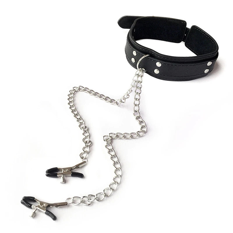 Erox Fetish Fantasy Series Collar With Nipple Clamps Zincirli Göğüs Klipsi