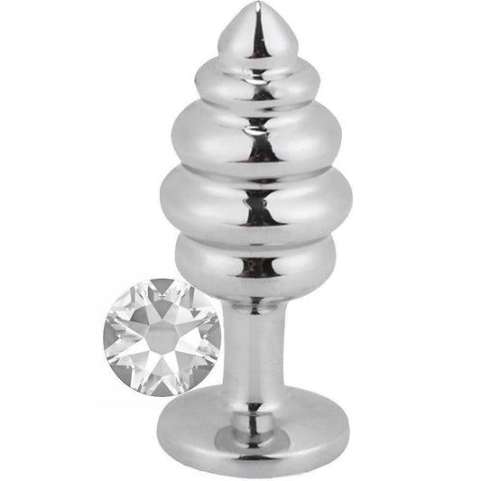 Erox Silver Small Beyaz Taşlı Boğumlu Anal Alıştırıcı Metal Plug