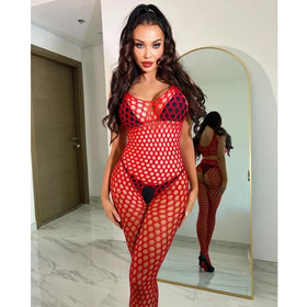 Erox Fantasy Wear Seksi Fileli Kırmızı Vücut Çorabı