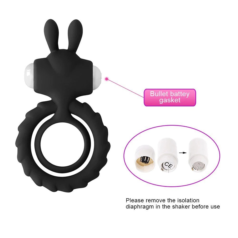 Erox The Cock Ring Nuo Rabbit Klitoral Titreşimli Penis Halkası - Black