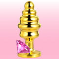 Erox The Anal Play Gold Ribbed Pembe Taşlı Boğumlu Metal Anal Plug-Small