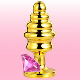 Erox The Anal Play Gold Ribbed Pembe Taşlı Boğumlu Metal Anal Plug-Small