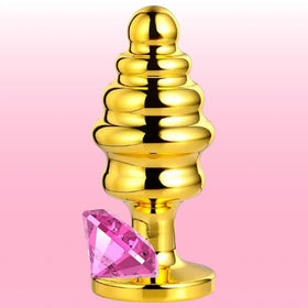 Erox The Anal Play Gold Ribbed Pembe Taşlı Boğumlu Metal Anal Plug-Small