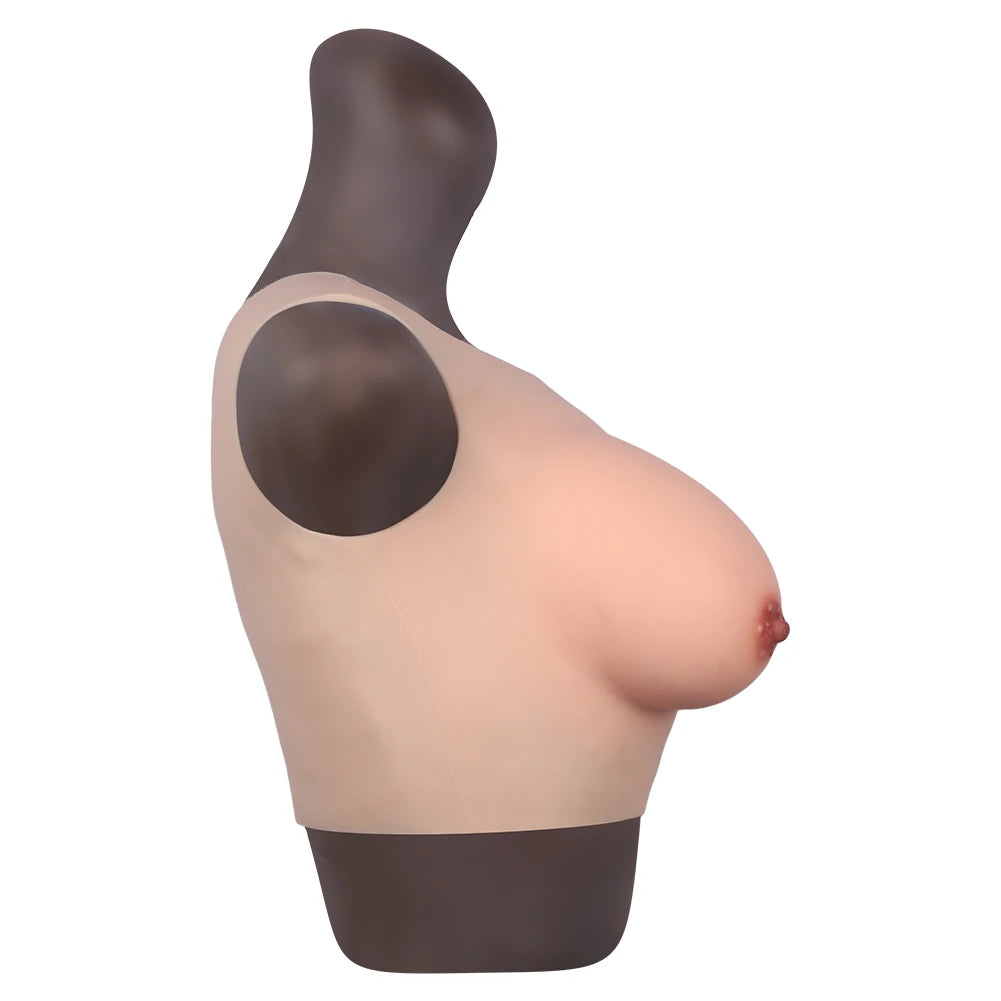 Bodysuit Crossdresser Brown Askılı Giyilebilir Silikon Göğüs XL Beden