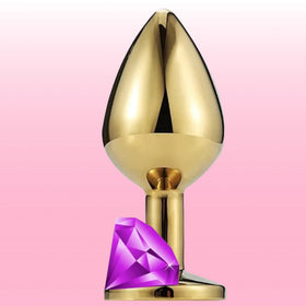 Erox The Anal Fantasy Mor Taşlı Gold Metal Anal Plug-Large
