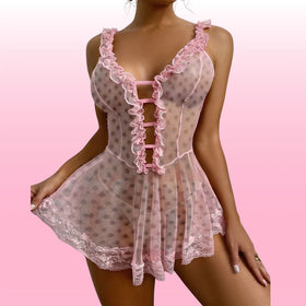 Erox Night Wear Puantiyeli Gecelik