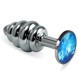 Erox Silver Medium Blue Taşlı Boğumlu Anal Metal Plug