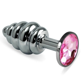 Erox Silver Small Pembe Taşlı Boğumlu Anal Alıştırıcı Metal Plug