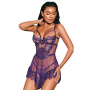 Erox Fantasy Wear Britli Mor Takım Dantel Transparan Gecelik