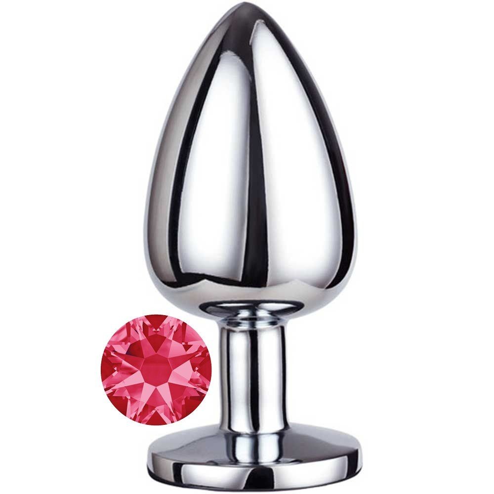 Erox Luxury Silver Pembe Taşlı Büyük Metal Anal Plug