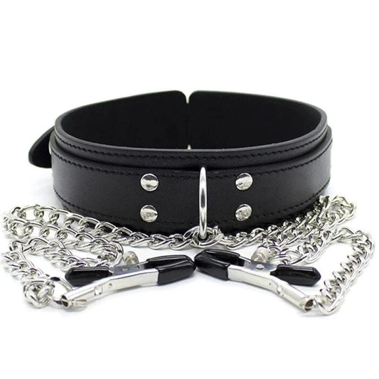 Erox Fetish Fantasy Series Collar With Nipple Clamps Zincirli Göğüs Klipsi