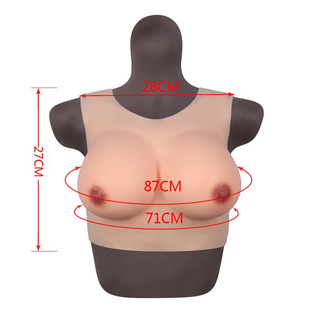 Bodysuit Crossdresser Brown Askılı Giyilebilir Silikon Göğüs XL Beden