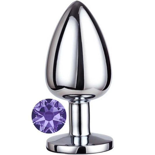 Erox Anal Fantasy Luxury Diamond Purple Taşlı Metal Anal Plug - Medium