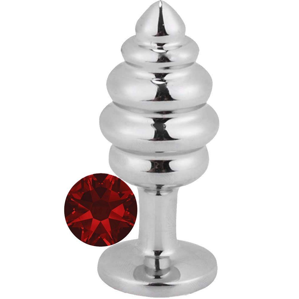 Erox Silver Large Kırmızı Taşlı Boğumlu Anal Metal Plug