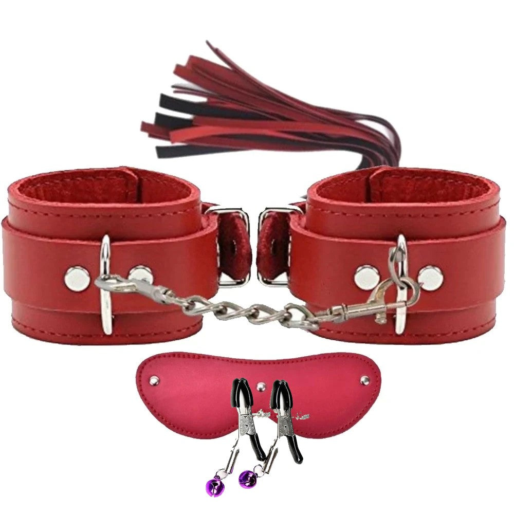 Erox Fetish Fantasy Series Cuffs 4 Pcs. Deri Fetiş Pozisyon Kelepçe Seti-Kırmızı