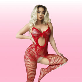 Erox She Shein Fantasy Wear Seksi Vücut Çorabı-Kırmızı
