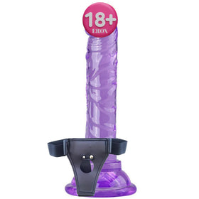 Erox Jelly Strap-On 14.5 cm Balden Bağlamalı Realistik Penis-Purple