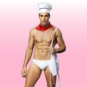 Erox Night Wear Beyaz Önlük ve Şapkalı Erotik Erkek Aşçı Kostümü