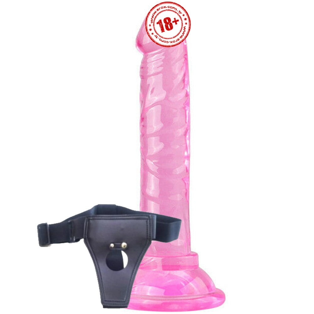 Erox Jelly Silicone 14.5 cm Anal ve Vajinal Kemerli Realistik Penis-Pink