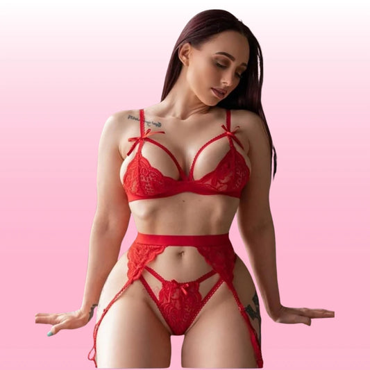 Erox She Fantasy Wear Jartiyer Takım-Kırmızı