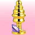Erox The Anal Play Gold Ribbed Mor Taşlı Boğumlu Metal Anal Plug-Medium