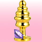 Erox The Anal Play Gold Ribbed Mor Taşlı Boğumlu Metal Anal Plug-Medium