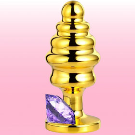 Erox The Anal Play Gold Ribbed Mor Taşlı Boğumlu Metal Anal Plug-Medium