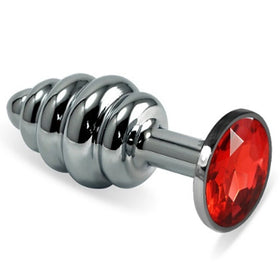 Erox Silver Medium Kırmızı Taşlı Boğumlu Anal Alıştırıcı Metal Plug