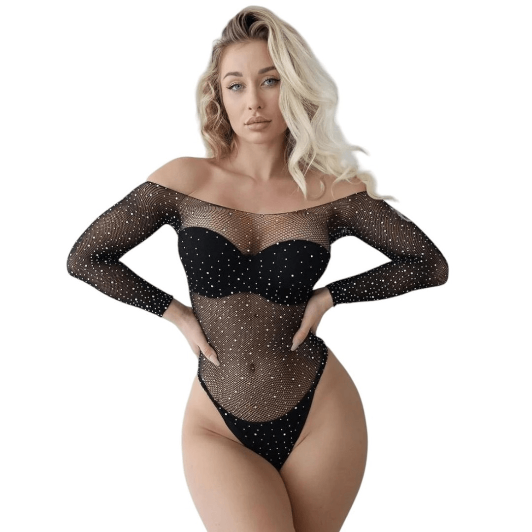 Erox Fantasy Wear Taşlı Bodysuit Seksi Vücut Çorabı