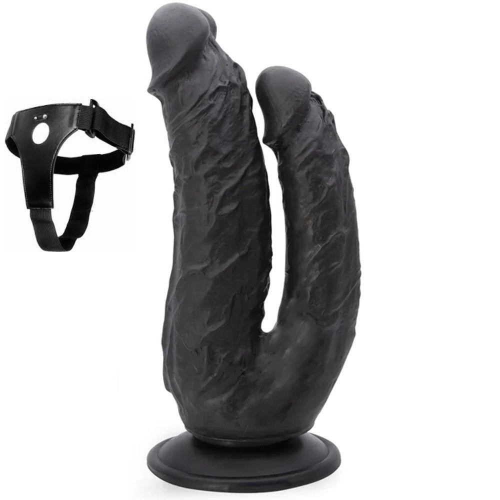 Dildo Series Lifelike G-Spot Anal ve Vajinal Çift Taraflı Belden Bağlamalı Realistik Penis Black
