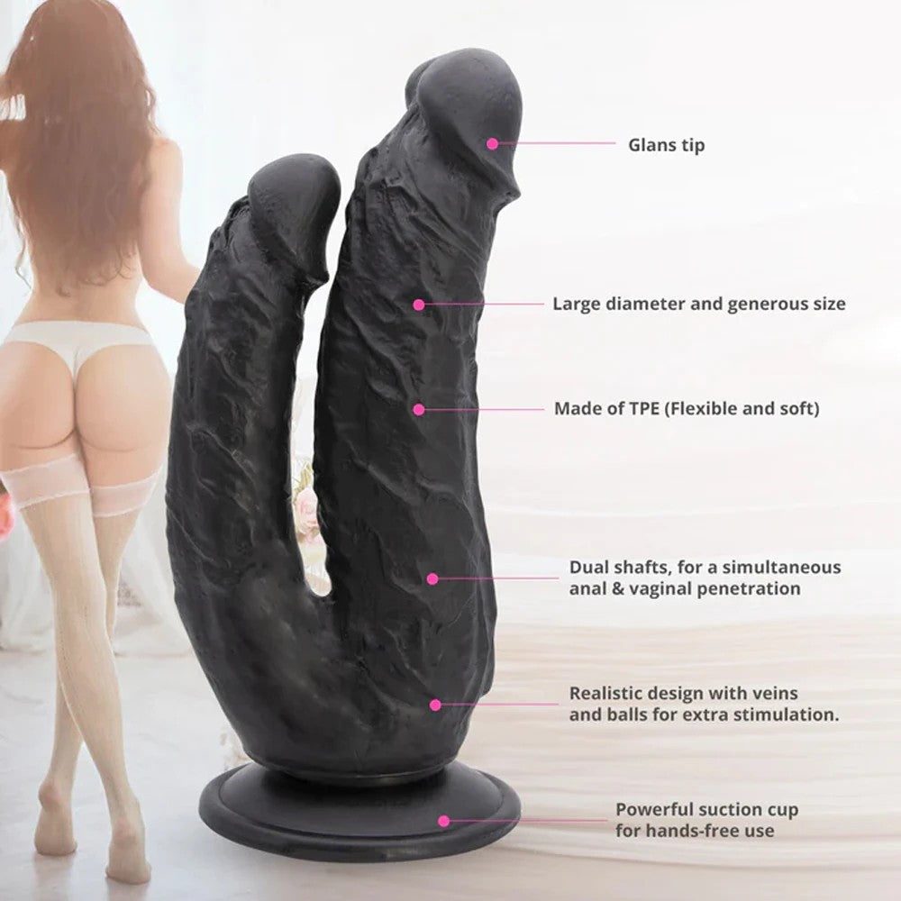 Dildo Series Lifelike G-Spot Anal ve Vajinal Çift Taraflı Realistik Penis Black