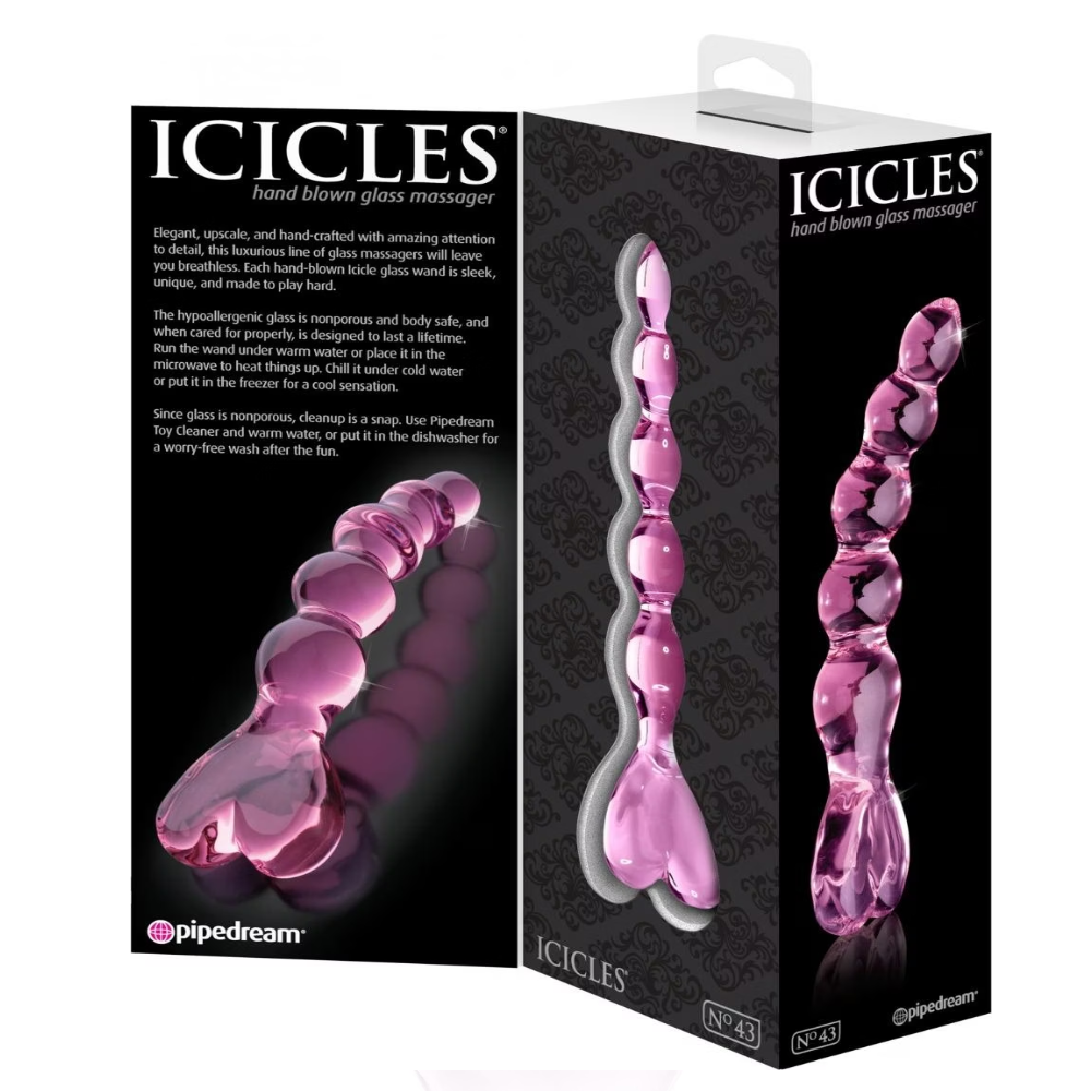 Pipedream Icicles No. 43 Beaded Hand Blown Glass Massager Cam Dildo