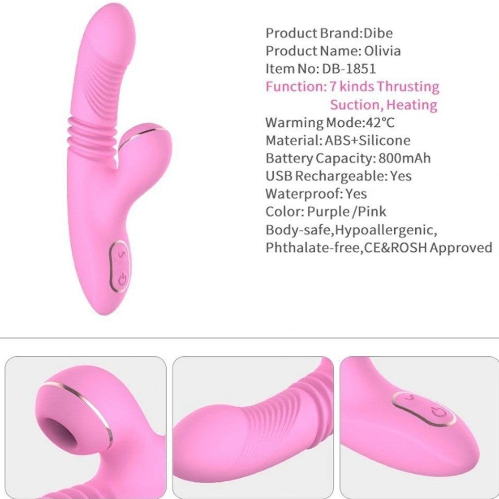 Dibe Haloy Olivia Thrusting İleri Geri Hareketli Hava Darbeli Rabbit Vibratör Purple