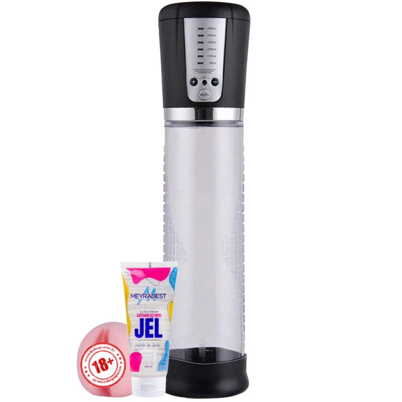 Sexual World Rechargeable Men Penis Pump Otomatik Vajina Başlıklı Penis Pompası ve Jel