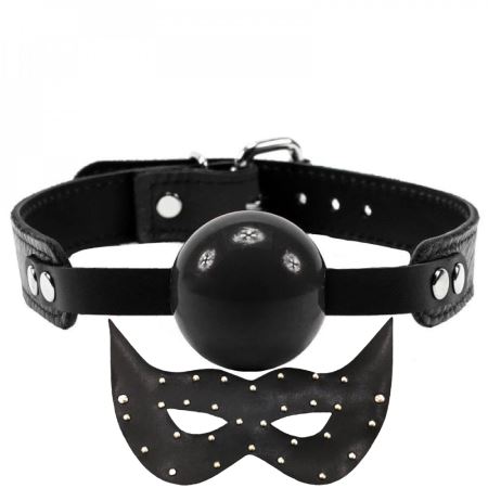 Erox Fetish Fantasy Series Master Ball Gag Siyah Deri Ağız Topu ve Maske