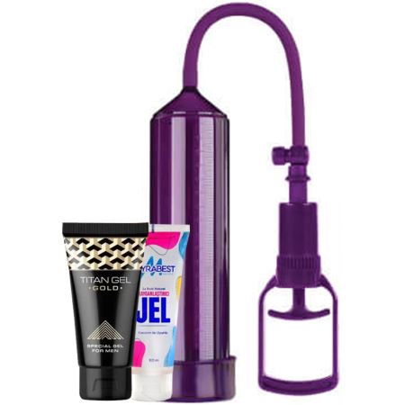 LoveShop Rock Hard Pump Purple Titan Jel ve Penis Pompası Paket-1