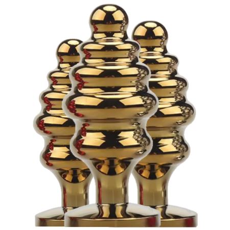 Sexual World Anal Play Ribbed Taşlı Metal Anal Plug Set-Gold