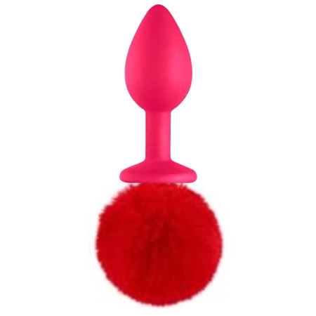 Sexual World Bunny Tail Peluşlu Pembe Silikon Anal Plug-Red